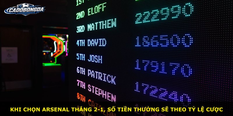 Khi chọn Arsenal thắng 2-1, số tiền thưởng sẽ theo tỷ lệ cược